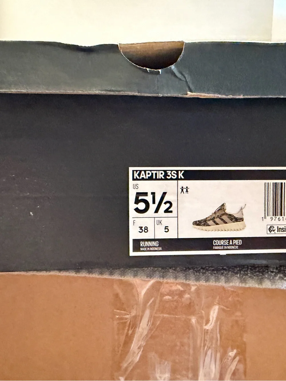 adidas Kaptir 3.0 K Kids Youth Size 5.5 NIB Camo Black Taupe JQ7333